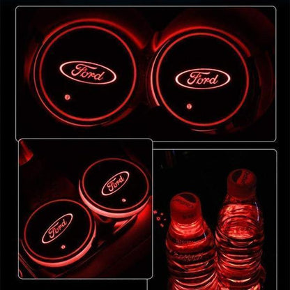 Led Car Logo Cup Lights up Holder USB Charging 7 Colors Changing