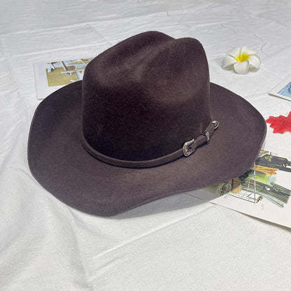 Wide brim cowboy hat with belt buckle