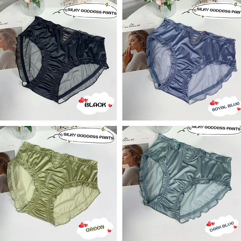💓Women's Satin Ice Silk Seamless Lace Briefs