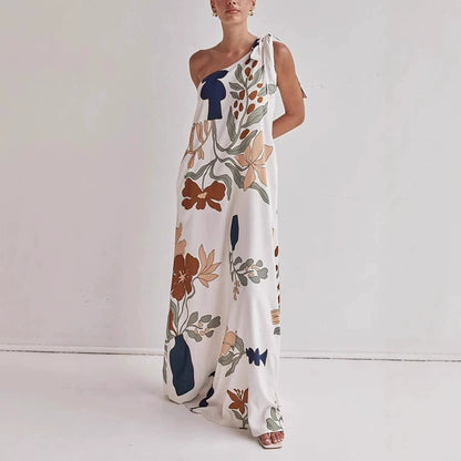 Printed One-Shoulder Maxi Dress