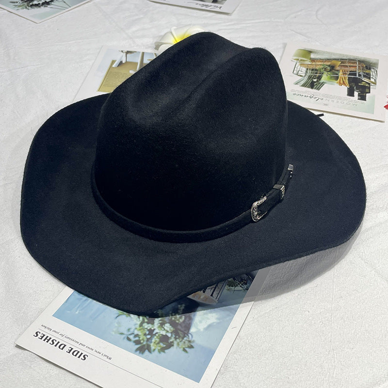 Wide brim cowboy hat with belt buckle