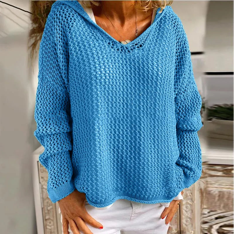 Loose-fit open-knit hooded sun-protection cardigan