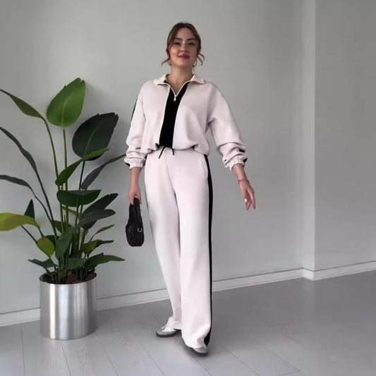 💥Special sale - Women's Zipper Lapel Tops & Pants 2-Piece Set
