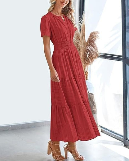 👗Women's Casual Spring Short Sleeve V Neck Maxi Dress