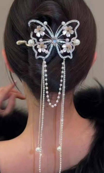 🌹Vintage butterfly rose tassel hairpin🦋
