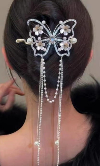 🌹Vintage butterfly rose tassel hairpin🦋