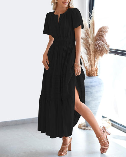 Womens Summer Lightweight Short Sleeve V Casual Midi Maxi Dresses(BUY 2 FREE SHIPPING)