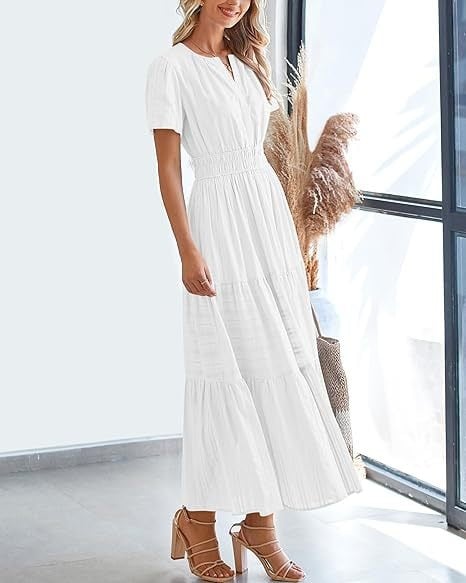 👗Women's Casual Spring Short Sleeve V Neck Maxi Dress