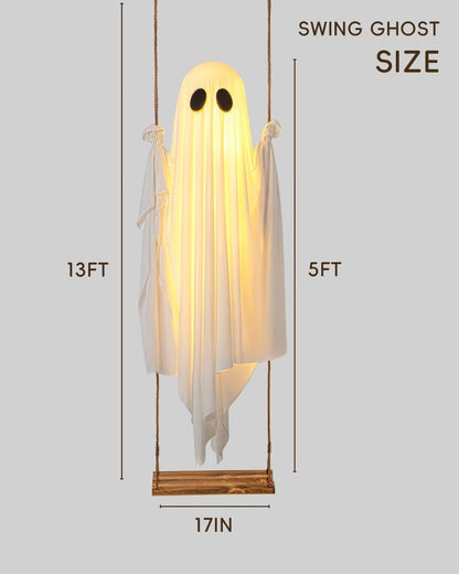 🔥ON SALE🔥Hanging Swing Ghost Halloween Decor with String Lights