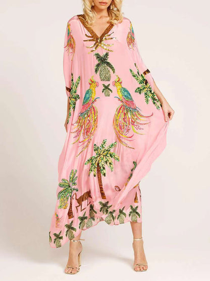 🎁This Week's Special Price $36.99💥V-neck Printed Loose Fashion Dress