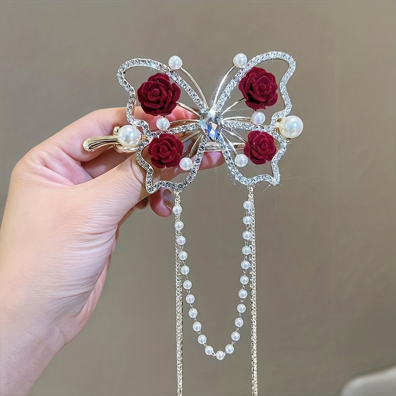 🌹Vintage butterfly rose tassel hairpin🦋