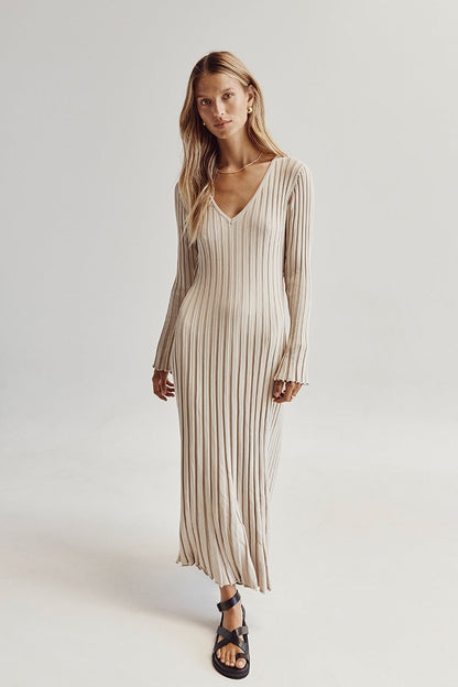 Long Sleeved Knit Midi Dress