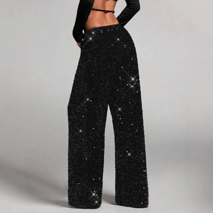🎅Women's Sequin Sparkle Wide Leg Pants with Elastic Waistband
