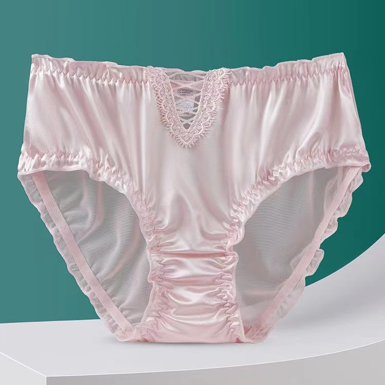 💓Women's Satin Ice Silk Seamless Lace Briefs