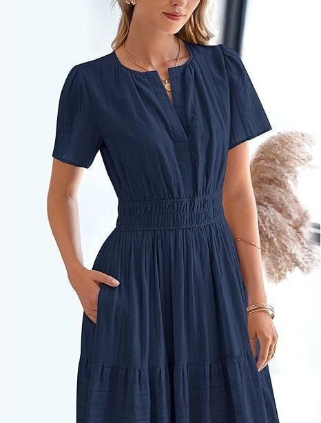 👗Women's Casual Spring Short Sleeve V Neck Maxi Dress