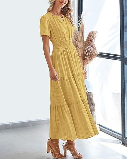 👗Women's Casual Spring Short Sleeve V Neck Maxi Dress