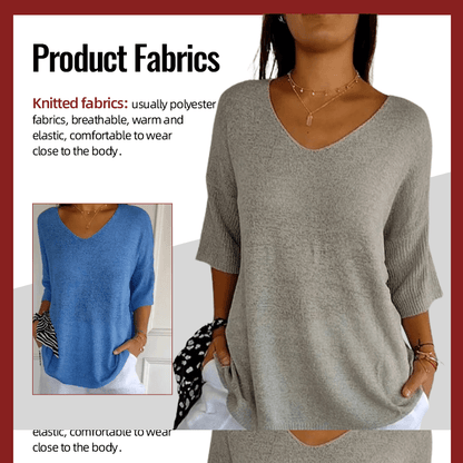 Solid Color Knitted V-neck Top