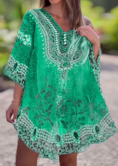 Needtoknit🔥Hot sale🔥- loose printed v-neck ethnic style blouses