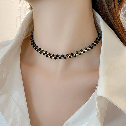 Green crystal metal braided mesh pendant necklace