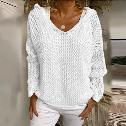 Loose-fit open-knit hooded sun-protection cardigan