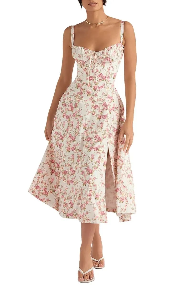 🔥Floral Bustier Midriff Waist Shaper Dress