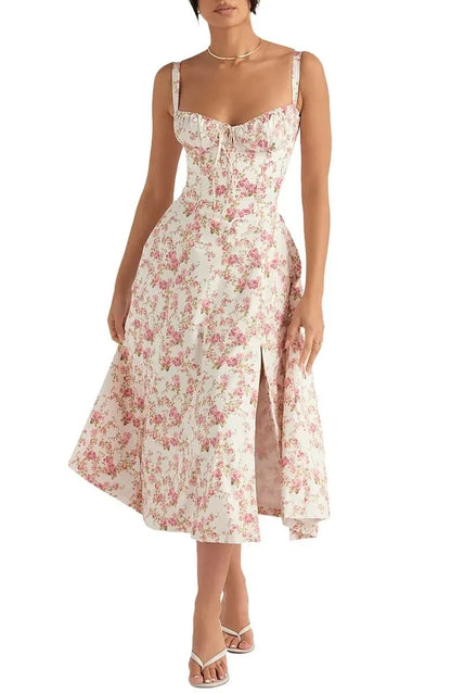 🔥Floral Bustier Midriff Waist Shaper Dress