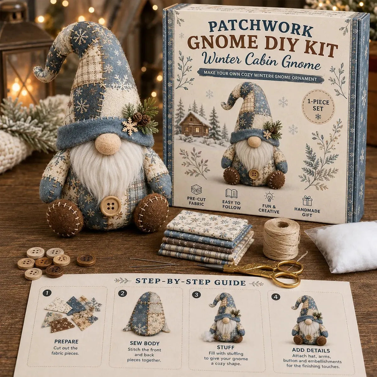 🧵🥇Patchwork-Style Gnome DIY Kit – Create Your Own Adorable Animals
