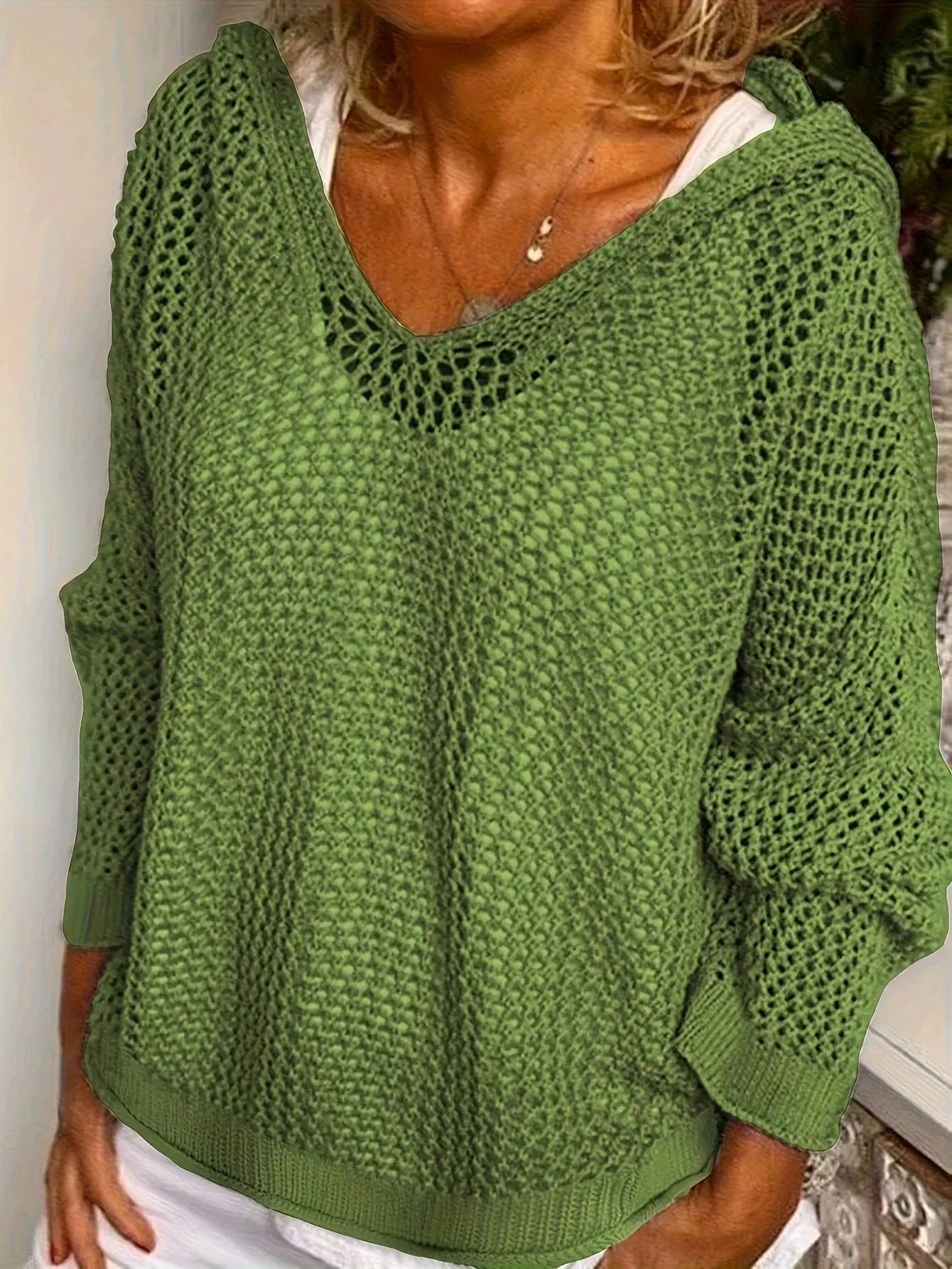 Loose-fit open-knit hooded sun-protection cardigan