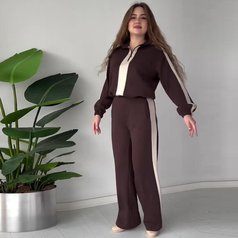 💥Special sale - Women's Zipper Lapel Tops & Pants 2-Piece Set