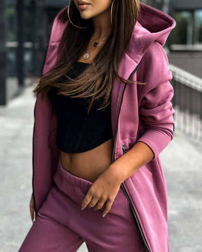 Two-piece set consisting of a plain coat and trousers
