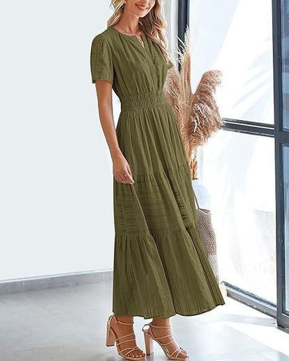 👗Women's Casual Spring Short Sleeve V Neck Maxi Dress