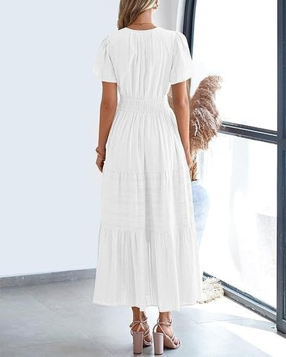 👗Women's Casual Spring Short Sleeve V Neck Maxi Dress