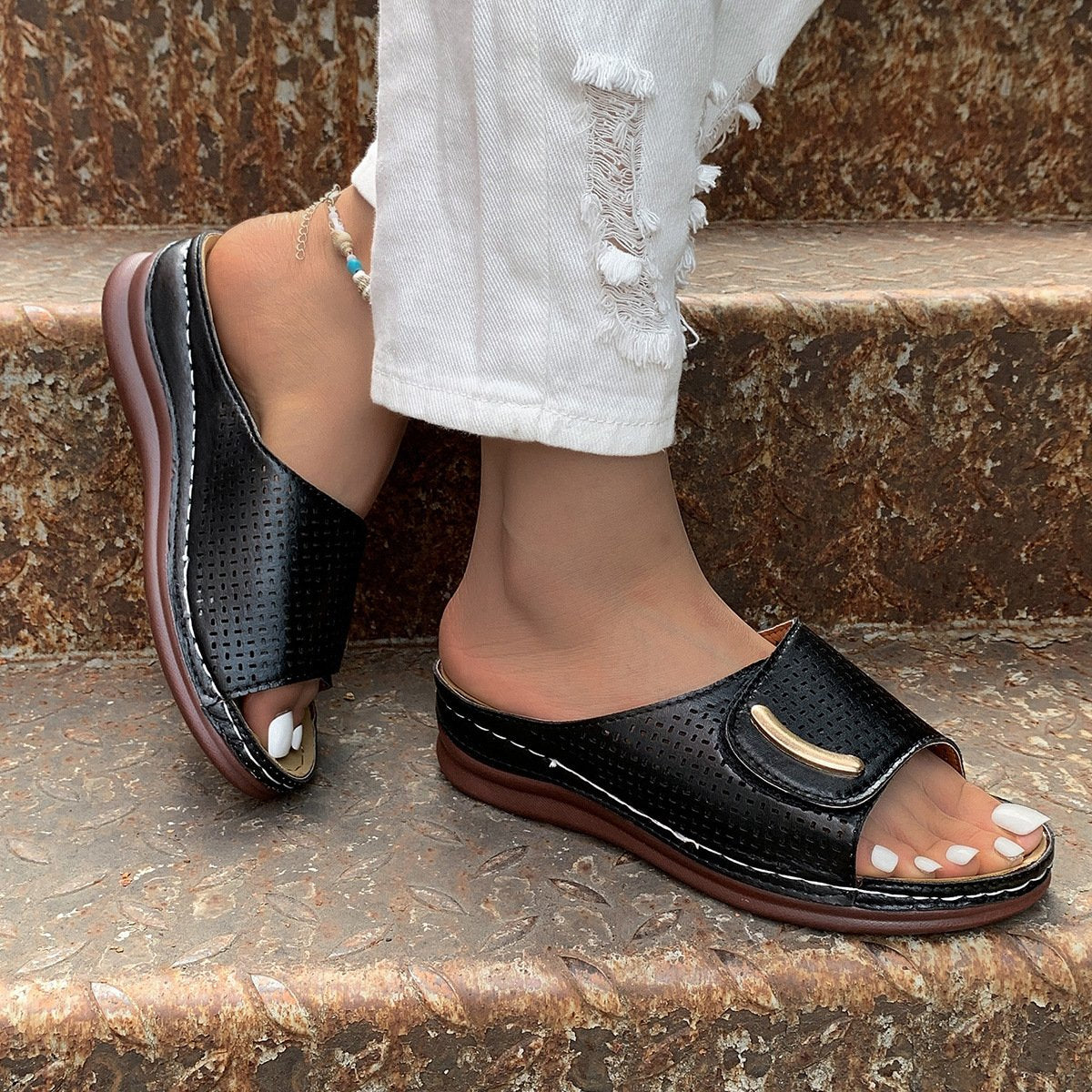 commsmarket-🔥 60% OFF — Peep Toe Hollow Out Orthopedic Slippers