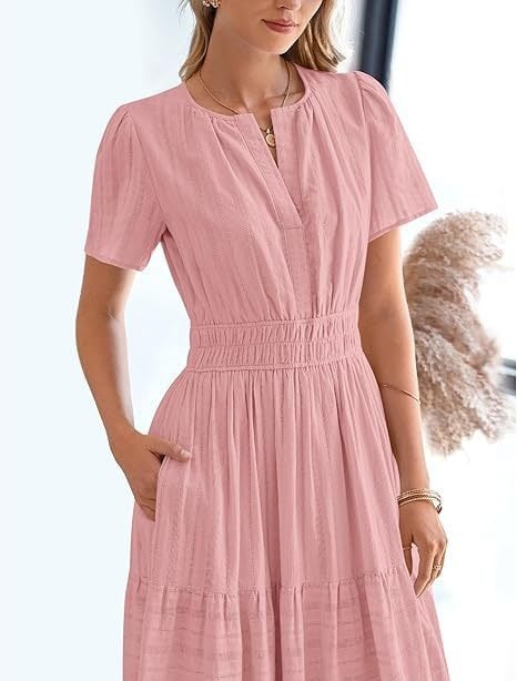 👗Women's Casual Spring Short Sleeve V Neck Maxi Dress