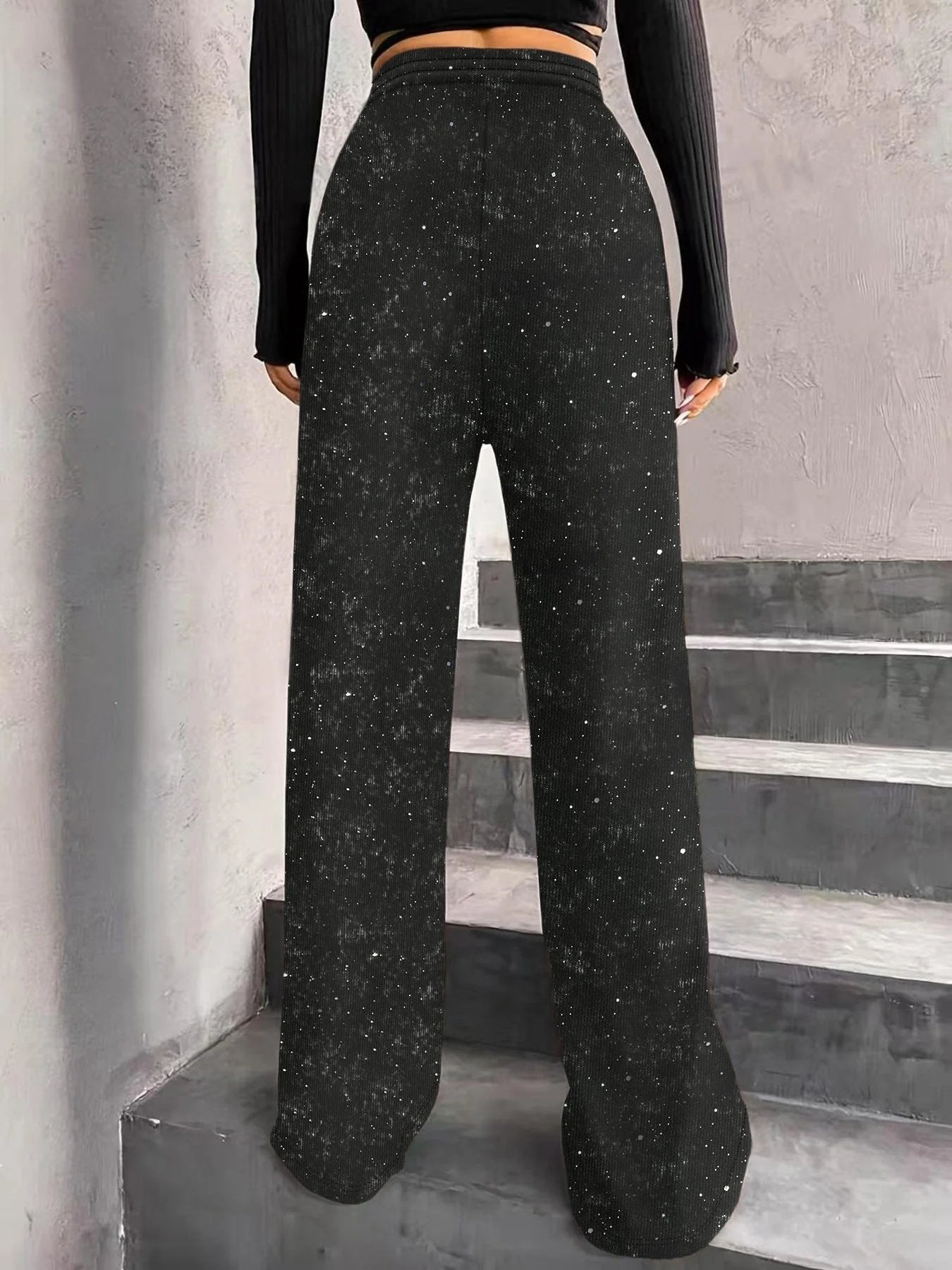 🎅Women's Sequin Sparkle Wide Leg Pants with Elastic Waistband