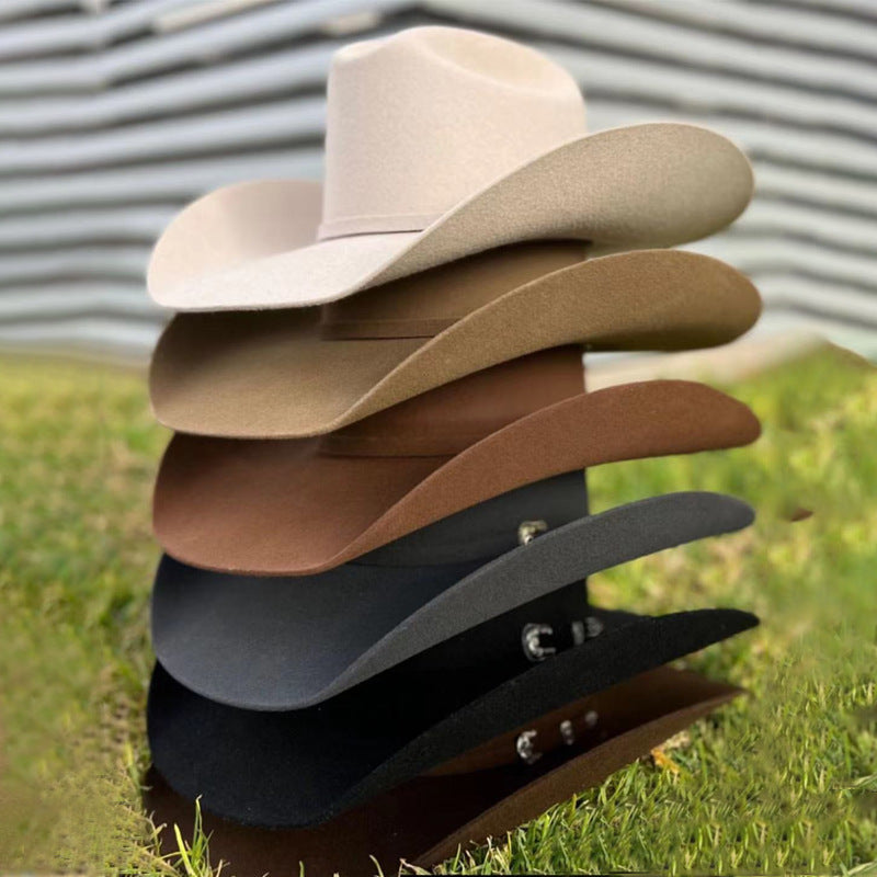 Wide brim cowboy hat with belt buckle