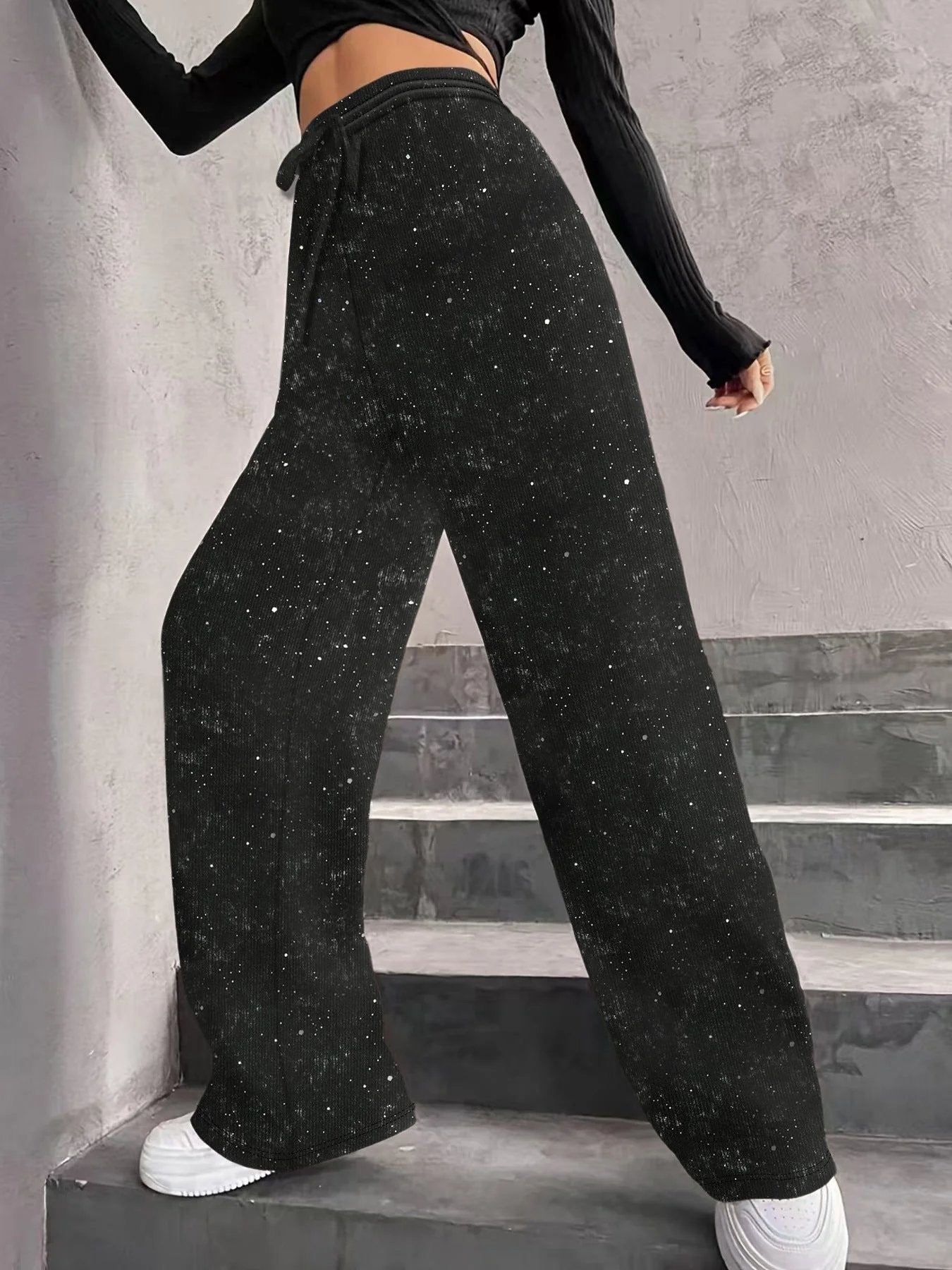 🎅Women's Sequin Sparkle Wide Leg Pants with Elastic Waistband
