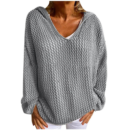 Loose-fit open-knit hooded sun-protection cardigan