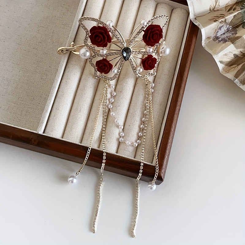 🌹Vintage butterfly rose tassel hairpin🦋