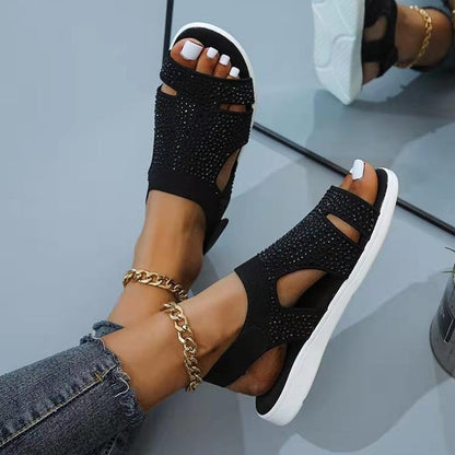 Women Rhinestone Slip-on Stretchable Platform Sandals