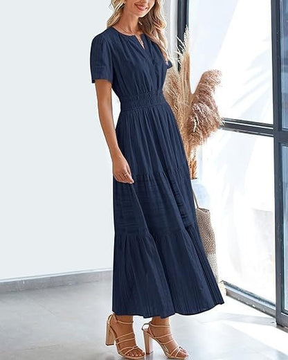 👗Women's Casual Spring Short Sleeve V Neck Maxi Dress
