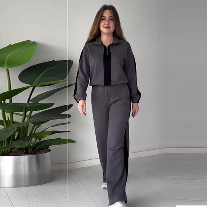 💥Special sale - Women's Zipper Lapel Tops & Pants 2-Piece Set