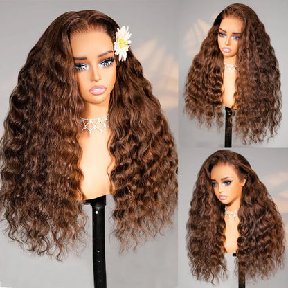 Chocolate Brown Glueless Wigs Bohemian Curl with Drawstring 100% Human Hair Wig