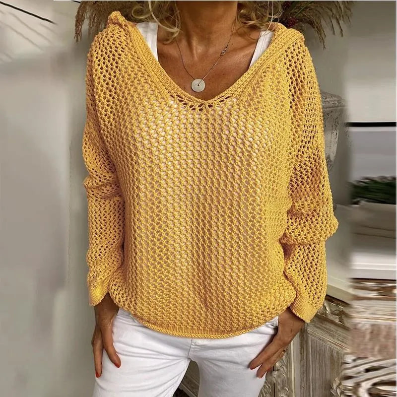 Loose-fit open-knit hooded sun-protection cardigan