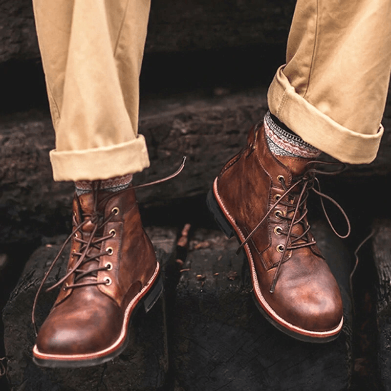 Mens Genuine Leather Waterproof Non-slip Arch Support Vintage Casual Chukka Boots