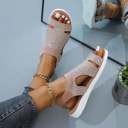 Women Rhinestone Slip-on Stretchable Platform Sandals