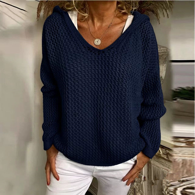 Loose-fit open-knit hooded sun-protection cardigan