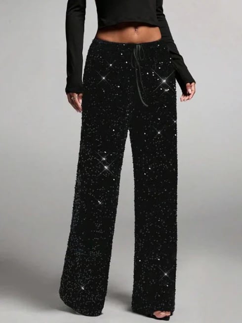 🎅Women's Sequin Sparkle Wide Leg Pants with Elastic Waistband
