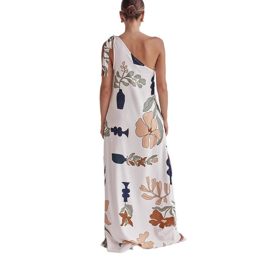 Printed One-Shoulder Maxi Dress