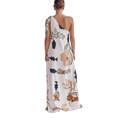 Printed One-Shoulder Maxi Dress
